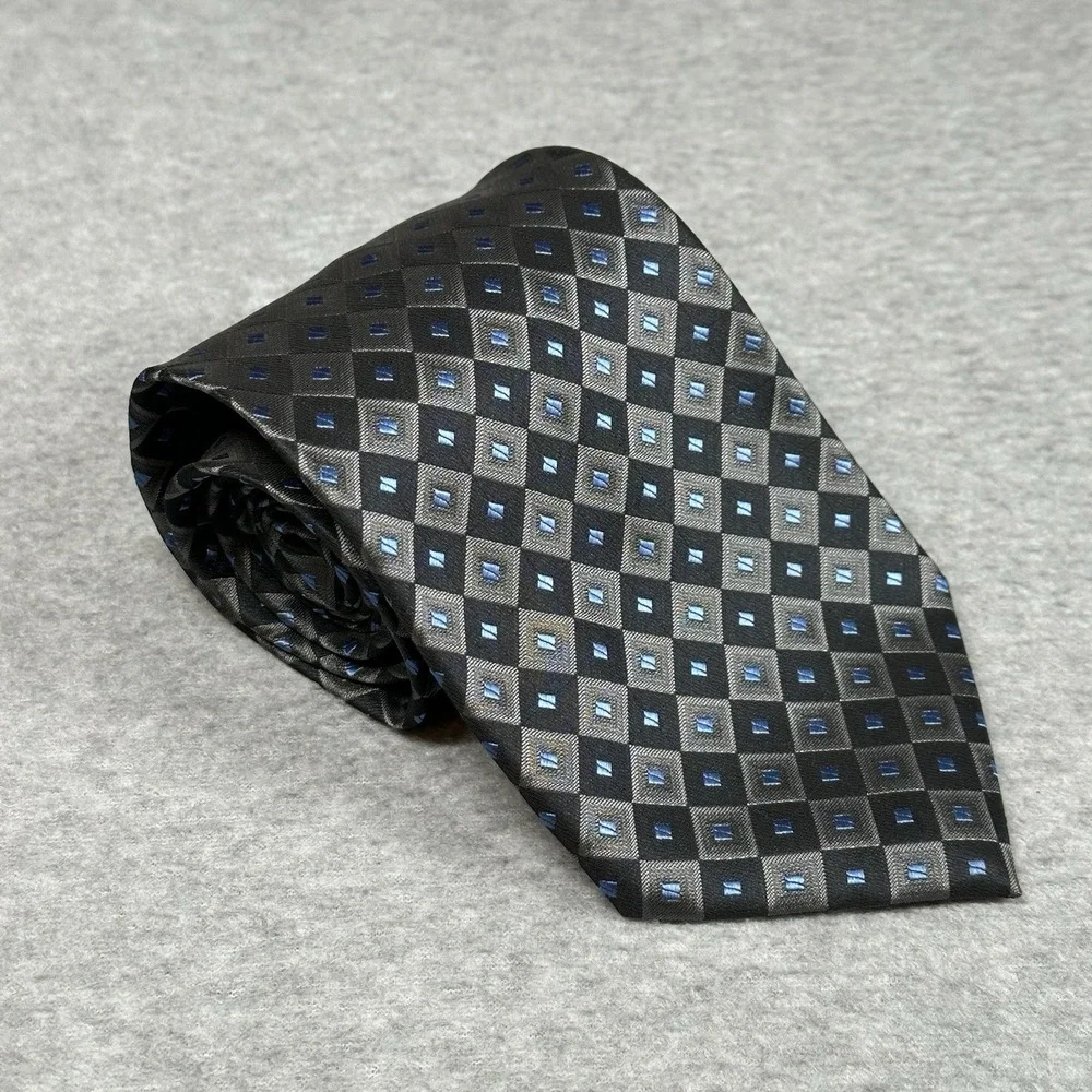 Bergamo New York Black/Blue Geometric Diamond Pattern Silk Tie Classic & Elegant